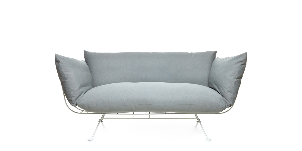 Nest Sofa grey with satin white frame front side